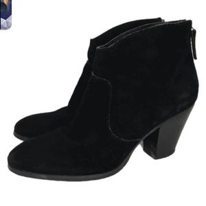 Tesori Black Suede Leather Block Heels Annkle Boots size 7.5